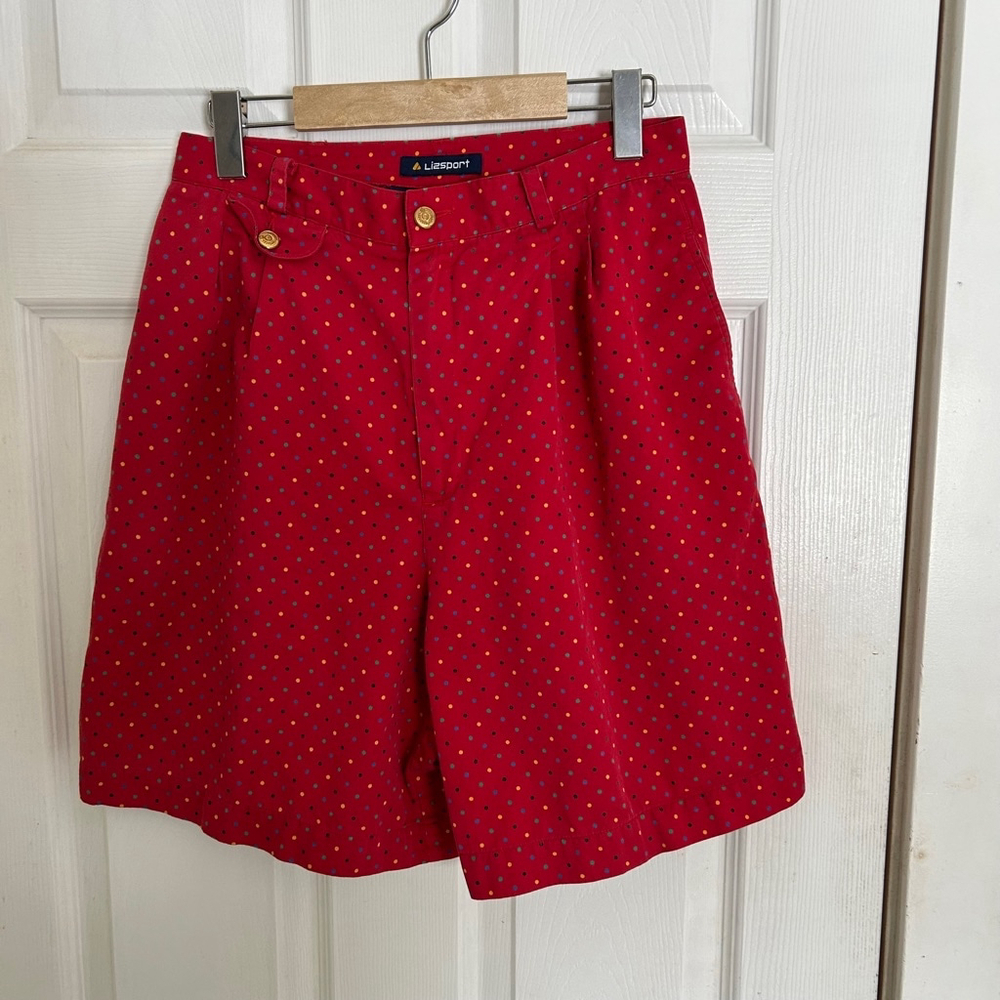 Vintage Red Polka Dots Lizport Cotton High Waist Shorts Unique Gold Button